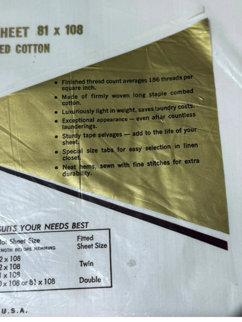 Vintage Vanity House Percale Sheet Double 81x108 White NOS USA Cotton